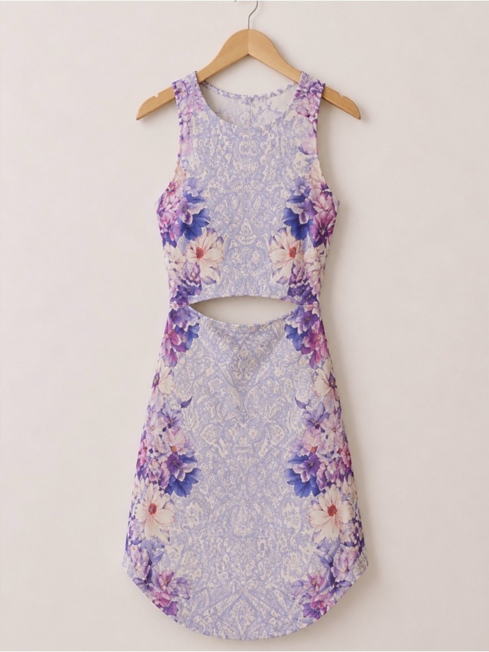 LF Rumor Boutique Sleeveless Lavender Floral Cutout Mini Dress